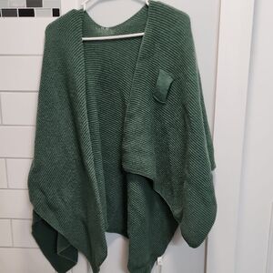 Open-Front Green Knit Poncho Shrug